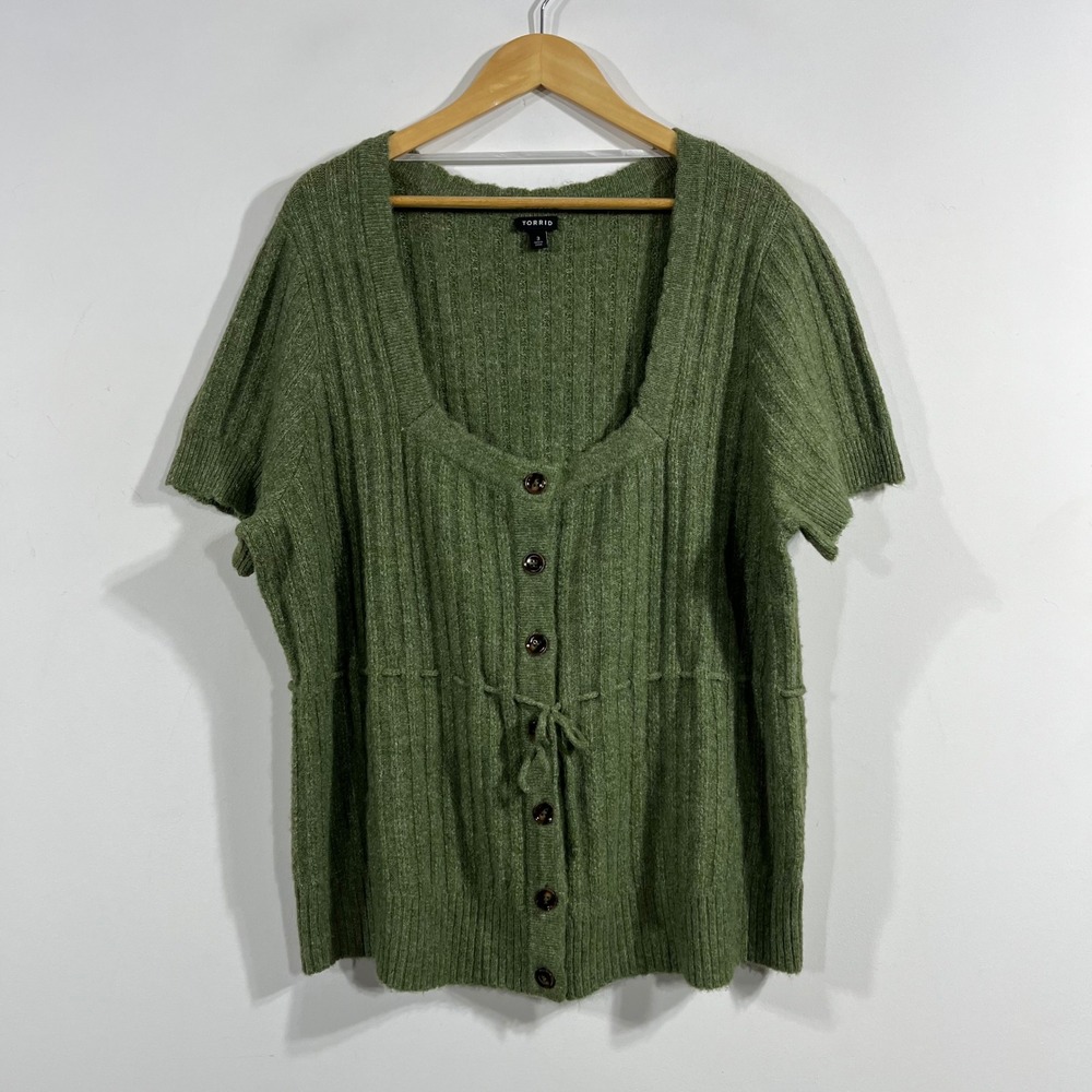 Torrid Cottagecore Fairy Grunge Green Ribbed Button Front Cardigan Top Womens 3x